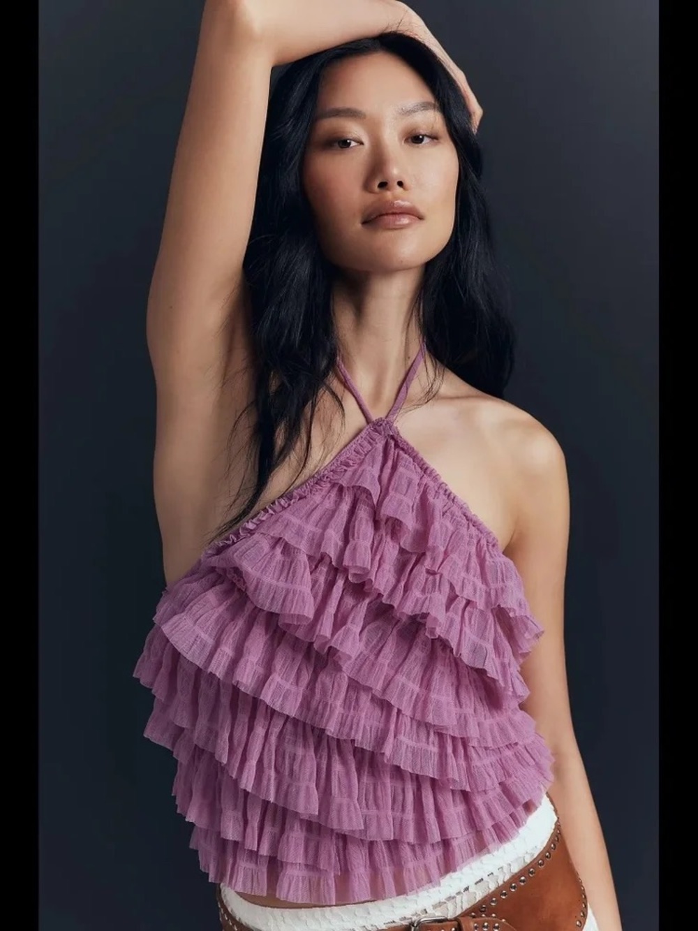 Anthropologie Lavender Ruffled Halter Camisole